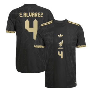 E.??LVAREZ #4 Mexico Third Away Authentic Soccer Jersey 2025 -Gold Cup