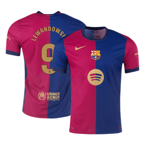 LEWANDOWSKI #9 Barcelona Home Authentic Soccer Jersey 2024/25 – Spotify Logo Without Text