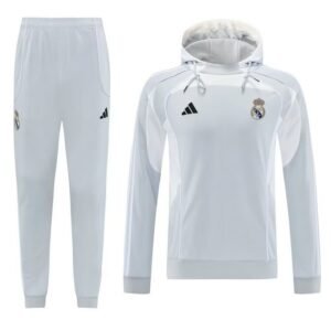 25-26 Real Madrid White Hoodie Tracksuit Long Jacket Suits