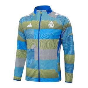 25-26 Long Real Madrid Blue and Green Striped Inkjet Sports Suit