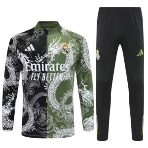 25-26 Real Madrid Green&Black Dragon Training Kits Long Football Tracksuits