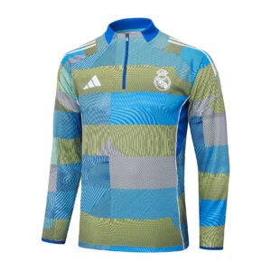 25-26 Half Real Madrid Blue and Green Striped Inkjet Sports Suit